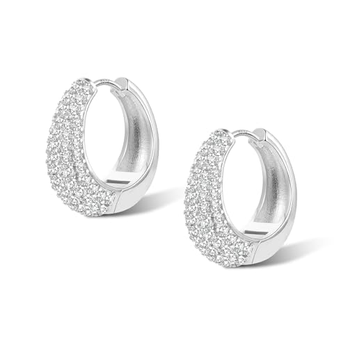 ALEXCRAFT Chunky Zirkonia Ohrringe Silber 925 Creolen Damen Klein Breite Silver Hoop Earrings für Frauen Freundin Mama von ALEXCRAFT