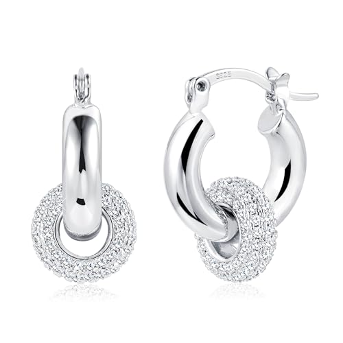 ALEXCRAFT Chunky Zirkonia Ohrringe Silber 925 Hängend Creolen Breit Silber mit Anhänger für Frauen Freundin Mama Mädchen von ALEXCRAFT