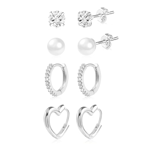 ALEXCRAFT Zirkonia Penlen Herz Ohrringe Ohrstecker Silber 925 Set Klein Damen Geschenk für Frauen Freundin Mama Mädchen 4 Paar ALEXCRAFT Zirkonia Penlen Herz Ohrringe Ohrstecker Silber 925 Set Klein Damen Geschenk für Frauen Freundin Mama Mädchen 4 Paar von ALEXCRAFT