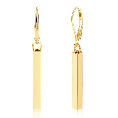 Gold Ohrringe Hängend Creolen Damen, Silber 925 Kleine Ohrringe leichte 14K Gold Hängende Barren Ohrringe Anhänger Ohrringe Schmuck Creolen Ohrringe Hängend Damen Schmuckgeschenke von ALEXCRAFT