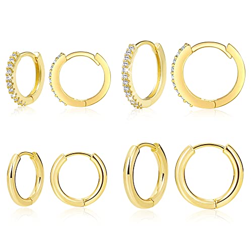 ALEXCRAFT Gold Ohrringe Creolen Silber 925 Klein Damen Hypoallergen Ohrringe Set Für Mehrere Ohrlöcher 4 Paare von ALEXCRAFT