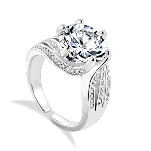Damen Sterling Silber 925 Ringe, Einfacher Stapelbar Diamant Stein Zirkonia Ring Verstellbare Offen Chunky Breit Dick Ring Glänzer Groß Zirkonia Verlobungs Eheringe Daumen Finger Ringe Frauen von ALEXCRAFT
