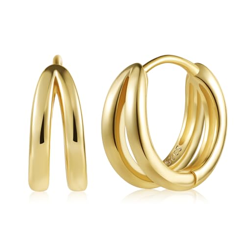 Doppel Creolen Gold Kleine, ALEXCRAFT Sterling Silber 925 Ohrringe Gold Creolen Kleine Damen, 14k Echt Vergoldete Mode Piercing Knorpel Ohrringe Schlafen Kreolen Kleine Huggie Creolen Gold Damen von ALEXCRAFT