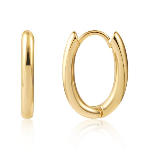Gold Creolen Ohrringe Damen, Kleine Oval Creolen Ohrringe Goldene Dicke Creolen Ohrringe Hypoallergen 14K Kleine Gold Huggie Ohrringe Klobige Oval Ohrringe Kleine Gold Creolen Ohrringe fur Damen von ALEXCRAFT