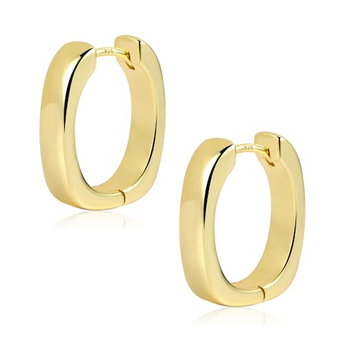 Geometrische Ohrringe für Damen - Goldeckige Hypoallerge Creolen Huggie & Breithellen rechteckige Creolen für Damen von ALEXCRAFT