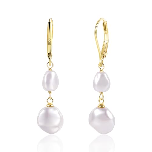 Gold Hängende Ohrringe für Damen - Kleine Perlen Tropfenohrringe, Hypoallergene Anhänger, Huggie Creolen für Mädchen Gold Hängende Ohrringe für Damen - Kleine Perlen Tropfenohrringe, Hypoallergene Anhänger, Huggie Creolen für Mädchen von ALEXCRAFT