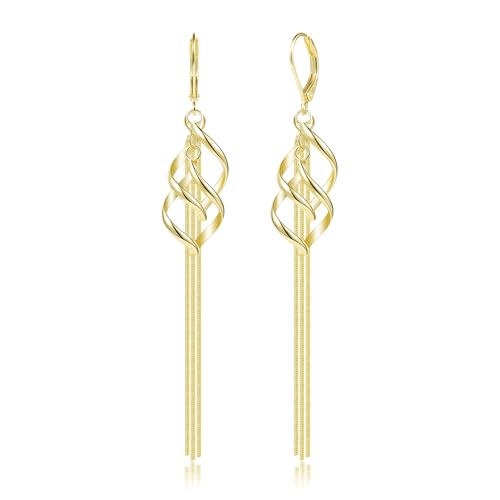 ALEXCRAFT Gold Ohrringe Hängend, Lang Hängeohrringe Hypoallergen Krumm Blatt Tropfen Baumeln Ohrringe Lange Quasten Ohrhänger Schlangenkette Ohrring fur Damen von ALEXCRAFT