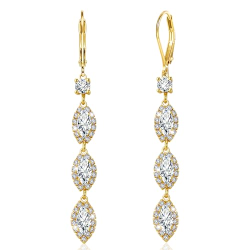 Gold Ohrringe Hängend Lange Wassertropfen 14K Vergoldet Silber 925 Ohrringe Französische Ohrhaken Lange CZ Zirkonia Wassertropfen Anhängerohrring Baumelnde Ohrhänger Damen Frauen von ALEXCRAFT