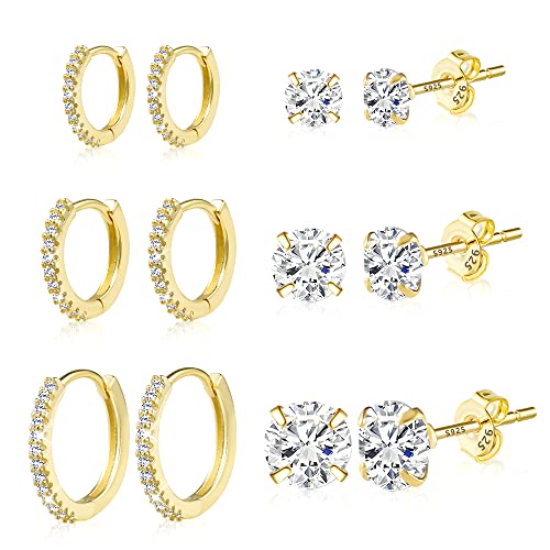 ALEXCRAFT Gold Ohrringe Set, Damen Kleine Gold Creolen AAA+ Diamant Zirkonia Ohrstecker Ohrringe Set, 6 Paar 14K Echt Vergoldete Hypoallergen 925 Knorpel Huggie Creolen Ohrringe Mini Kugel Ohrstecker ALEXCRAFT Gold Ohrringe Set, Damen Kleine Gold Creolen AAA+ Diamant Zirkonia Ohrstecker Ohrringe Set, 6 Paar 14K Echt Vergoldete Hypoallergen 925 Knorpel Huggie Creolen Ohrringe Mini Kugel Ohrstecker von ALEXCRAFT