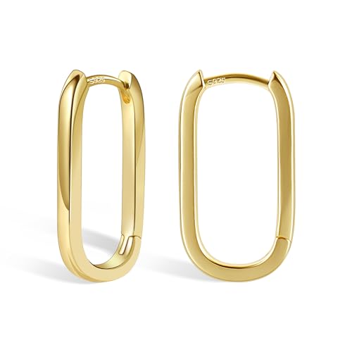 Gold Ohrringe für Damen, Kleine Eckig Creolen Ohrringe hypoallergen Kleine Huggie Breit Creolen Ohrringe Oval Creolen Ohrringe Eckig Creolen Rechteckig Ohrringe für Damen Mädchen von ALEXCRAFT