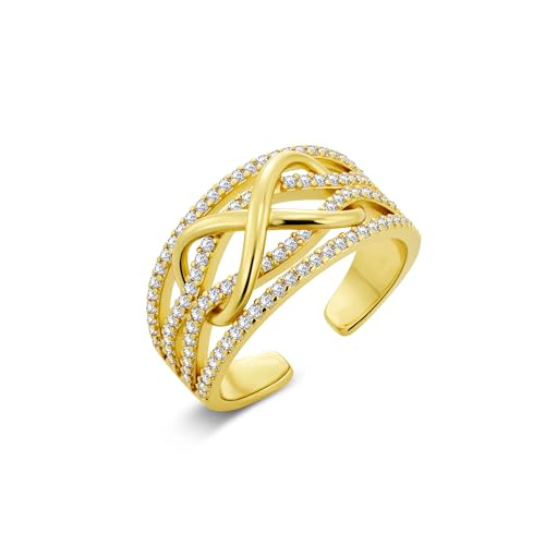 Gold Unendlichkeits Zirkonia Ringe Stapelbar Einfacher 14K Vergoldet Verstellbare Offen Chunky Breit Dick Glänz Groß Diamant Zirkonia Verlobungsring Eheringe Gold Daumen Finger Ringe Damen Frauen von ALEXCRAFT