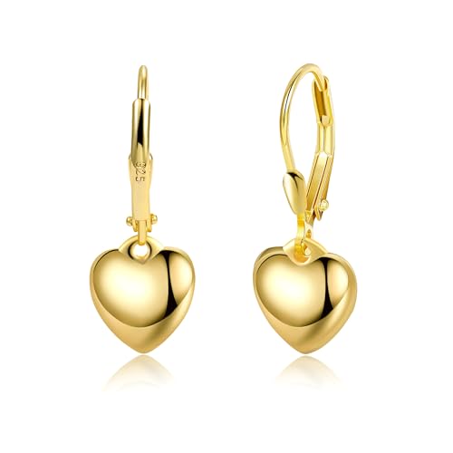 Gold Hängende Ohrringe Creolen Herz Damen, Hypoallergen Silber 925 Tropfenohrringe Ohrringe 14K Gold Herz Ohrhänger Ohrringe Trendige Creolen Ohrringe Damen Mädchen von ALEXCRAFT