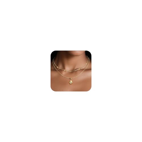 Ketten Gold Wassertropfen Halskette für Damen Frauen, 14K Vergoldet Sterling Silber Stapelbare Doppel Layering Kette Halsketten mit Wassertropfen Träne Anhänger Multi Layered Boho Gold Schmuck Ketten von ALEXCRAFT