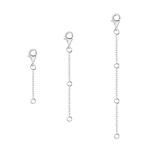 Kettenverlängerung Silber, ALEXCRAFT 3 Stück Damen Herren Silber Kette Halskette Fußkette Armband Verlängerung, Silber Verlängerungskette Hummerschere für Schmuckherstellung Damen Herren(1 2 3 inch) von ALEXCRAFT