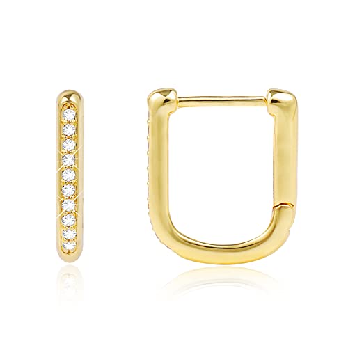 Gold Ohrringe Creolen Damen, Kleine Eckig Ohrringe Hypoallergen Geometrische Creolen Ohrring Kleine Quadratische Ohrring Statement Zirkonia Damen Mädchen von ALEXCRAFT