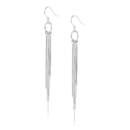 Silber 925 Lange Quasten Ohrstecker Ohrringe Damen, Weißvergoldete Quasten Ohrstecker Lange Ohrringe Hypoallergene Klein Statement Lange Quasten Ohrringe für Schmuck Geschenk 85 mm von ALEXCRAFT