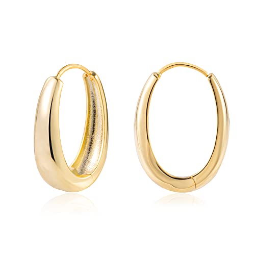 ALEXCRAFT Chunky Creolen Gold 14K Oval Ohrringe Gold Goldene Ohrringe Damen Hypoallergen Gold Hoop Earrings von ALEXCRAFT