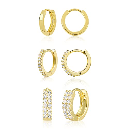 ALEXCRAFT Creolen Gold Ohrringe mit Anhänger für Damen, 3 Paar Silber 925 Ohrringe Hängende Gold Creolen mit Stern Mond Zirkonia, Stern Mond Anhänge Ohrringe Creolen Gold Set Damen Frauen Schmuck von ALEXCRAFT