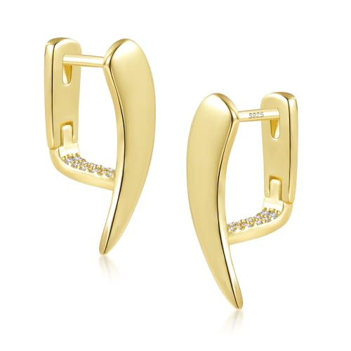 Ohrringe Gold Creolen Kleine Damen, ALEXCRAFT 14K Vergoldet Asymmetrische Ohrringe Gold Creolen Kleine Hypoallergen Sterling Silber 925 Creolen Breit Schläfer Huggie Kreolen Kleine Creolen Gold Damen von ALEXCRAFT