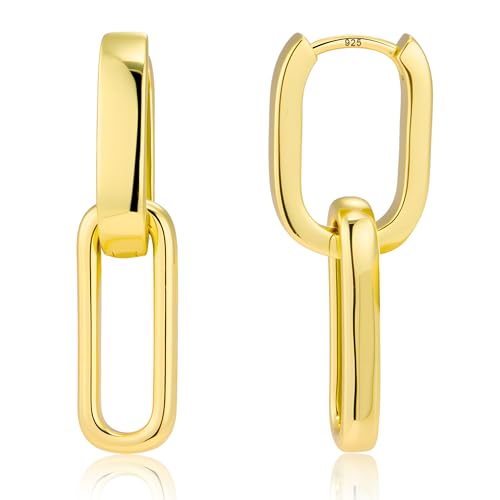 Ohrringe Gold Hängend Doppel Creolen Eckige Quadrat Rechteckige Vergoldet Ohrring mit Anhänger Silber 925 Ohrringe Hängend Eckig Creolen Klobig Dick Leicht Ohrhänger Tropfenohrringe Gold Damen von ALEXCRAFT