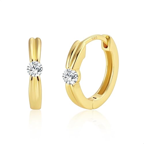 Ohrringe Gold Kleine Creolen, ALEXCRAFT 14 Karat Vergoldet Silber 925 Creolen Kleine Knorpel Kreolen Huggie Creolen Gold Twist Ohrringe Gedrehte Creolen mit Stein Zirkonia Kleine Mini Creolen Damen von ALEXCRAFT