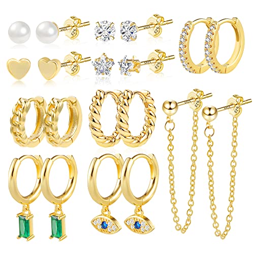 ALEXCRAFT 10 Paar Multipack Ohrringe Gold Set, 14k Vergoldet Stapelbar Ohrringe mit Anhänger Kette, Hypoallergen kleine Creolen Gold Ohrring Ohrstecker Set für Damen Frauen ALEXCRAFT 10 Paar Multipack Ohrringe Gold Set, 14k Vergoldet Stapelbar Ohrringe mit Anhänger Kette, Hypoallergen kleine Creolen Gold Ohrring Ohrstecker Set für Damen Frauen von ALEXCRAFT