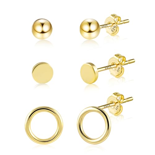 Ohrringe Gold Set Damen, ALEXCRAFT 14K Vergoldet Multipack Stapelbar Ohrringe Silber 925 Ohrstecker Kleine Huggie Creolen Golden Chirurgenstahl Wasserfeste Ohrring Gold Set für Mehrere Piercings von ALEXCRAFT