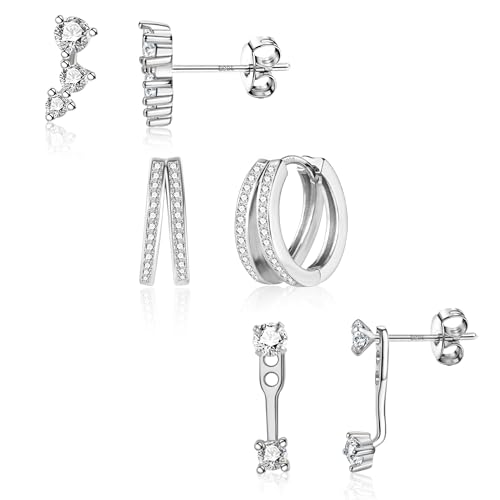 Ohrringe Silber 925 Set Damen, ALEXCRAFT Silberen Creolen Doppel Kleine Silber 925 Ohrstecker Zirkonia Stein Glitzer Ohrringe Ohrsteck Multipack Stapelbar Ohrring Set für Mehrere Piercings Ohrlöcher Ohrringe Silber 925 Set Damen, ALEXCRAFT Silberen Creolen Doppel Kleine Silber 925 Ohrstecker Zirkonia Stein Glitzer Ohrringe Ohrsteck Multipack Stapelbar Ohrring Set für Mehrere Piercings Ohrlöcher von ALEXCRAFT