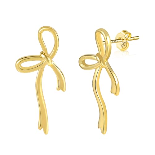 Gold Ohrstecker Kleine Ohrringe Damen, Hypoallergen Silber 925 Ohrstecker Schleife 18K Gold Knorpel Ohrringe Kleine Silber Schleife Ohrringe lange Damen für Hochzeit Party Schmuck Geschenke von ALEXCRAFT