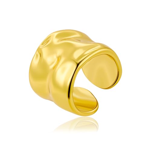 ALEXCRAFT Ringe Gold Chunky Edelstahl Grösse Edelstahl Wasserfest Gold Rings Chunky For Women Ring Goldne Damen Statement Verstellbar Dick Ring Damen Herren von ALEXCRAFT
