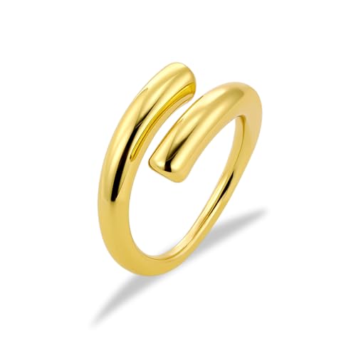 ALEXCRAFT Ringe Gold Chunky Verstellbare Ring Gold Wasserfest Adjustable Rings Women Ring Vergoldet Größe Bold von ALEXCRAFT