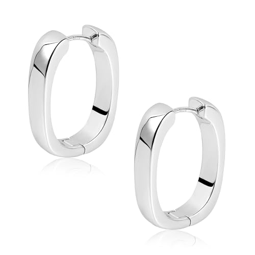 Silber 925 Creolen für Damen - Kleine Klobige Dicke Hypoallergene Huggie Ohrringe - Breit Geometrisch Quadratisch Rechteckig für Mädchen von ALEXCRAFT