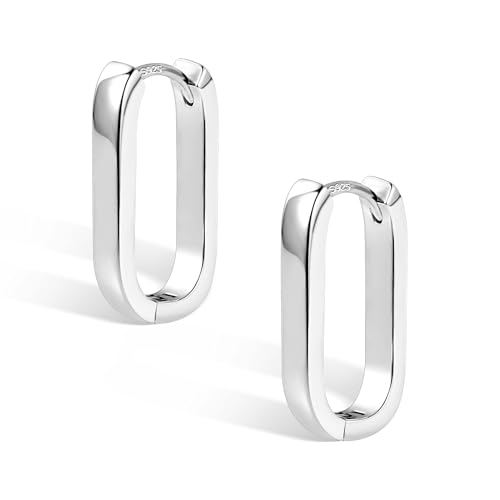 Silber 925 Creolen für Damen - Kleine Ovale Hypoallergene Huggie Ohrringe, Breit Geometrisch Quadratisch Rechteckig für Mädchen von ALEXCRAFT