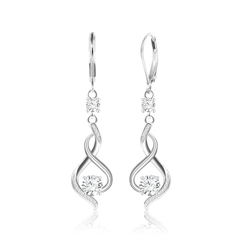 Silber 925 Hängeohrringe Damen, Lang Sterling Silber Ohrringe Hypoallergen Brillant Zirkonia Infinity Diamant Ohrhänger für Damen von ALEXCRAFT