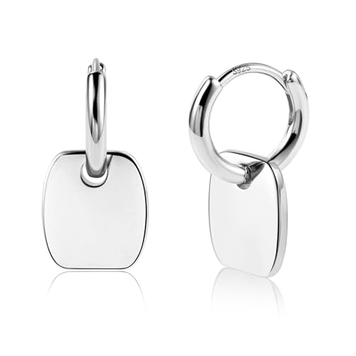 Silber 925 Hängende Ohrringe für Damen - Kleine Creolen, Rechteckige Hypoallergene Geometrische Tropfenohrringe, Lange Hängeohrringe für Mädchen von ALEXCRAFT