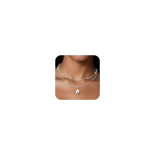 Silber Halskette Wassertropfen Kette für Damen Frauen, Sterling Silber 925 Stapelbare Doppel Mehrschichtig Layering Kette Halsketten mit Wassertropfen Träne Anhänger Multi Layered Boho Schmuck Ketten Silber Halskette Wassertropfen Kette für Damen Frauen, Sterling Silber 925 Stapelbare Doppel Mehrschichtig Layering Kette Halsketten mit Wassertropfen Träne Anhänger Multi Layered Boho Schmuck Ketten von ALEXCRAFT