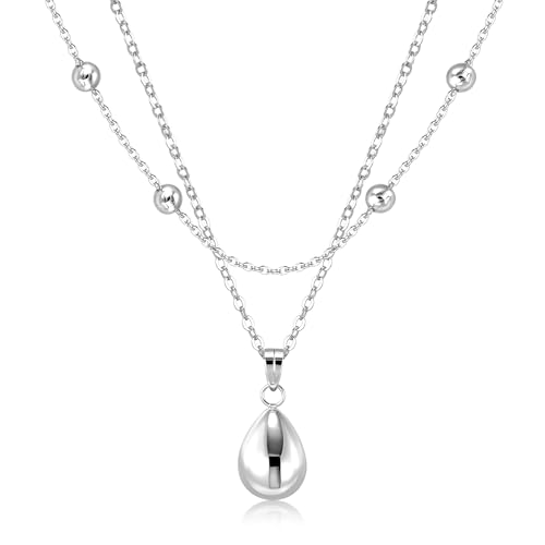Silber Halskette Wassertropfen Kette für Damen Frauen, Sterling Silber 925 Stapelbare Doppel Mehrschichtig Layering Kette Halsketten mit Wassertropfen Träne Anhänger Multi Layered Boho Schmuck Ketten von ALEXCRAFT