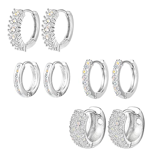 ALEXCRAFT Ohrringe Creolen Silber 925 Cubic Zirkonia Chunky Hoops 925 Silber Huggie Ohrringe Set Für Mehrere Ohrlöcher von ALEXCRAFT