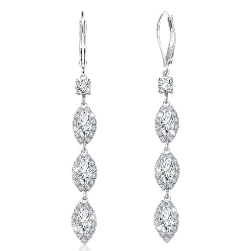 Silber Ohrringe Hängend Lange Wassertropfen ohrringe Sterling Silber 925 Französische Ohrhaken Ohrhänger Lange CZ Zirkonia Wassertropfen Anhängerohrring Hochzeits Damen Frauen von ALEXCRAFT