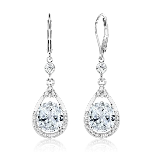 Silber Ohrringe Hängend Wassertropfen Zirkonia Anhängerohrring Sterling Silber 925 Ohrringe Französische Ohrhänger Lange Zirkonia Wassertropfen Baumelnde Ohrring Hochzeits Schmuck für Damen Frauen von ALEXCRAFT