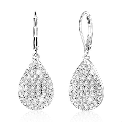 Silber Ohrringe Hängend Wassertropfen Zirkonia ohrringe Sterling Silber 925 Französische Ohrhaken Ohrhänger Lange CZ Zirkonia Wassertropfen Anhängerohrring Hochzeits Schmuck Damen Frauen von ALEXCRAFT