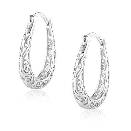 Ohrringe Silber 925, Silber Ohrringe Creolen für Damen, Silber Filigran Creolen Hohle Ovale Creolen Kleine Hypoallergene Filigran Ohrringe Sterling Silber für Damen Frauen Mädchen Schmuckgeschenke Ohrringe Silber 925, Silber Ohrringe Creolen für Damen, Silber Filigran Creolen Hohle Ovale Creolen Kleine Hypoallergene Filigran Ohrringe Sterling Silber für Damen Frauen Mädchen Schmuckgeschenke von ALEXCRAFT