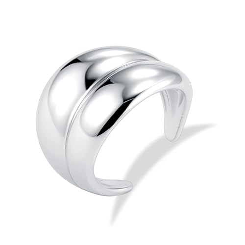 Silber Ringe für Damen, 2in1 Stapelbare Sterling Silber 925 Ring Verstellbare Offen Klobig Chunky Breit Dick Ring Groß Glatter Wassertropfen Einfacher Daumen Finger Umarmen Ringe Damen Frauen Herren von ALEXCRAFT