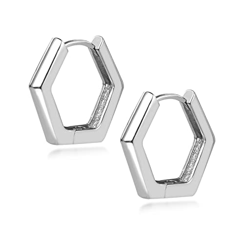 ALEXCRAFT Hexagon Creolen Silber Damen Herren Ohrringe 925 Kleine Huggie Creolen Geschenk für Frauen Freundin Mama Mädchen von ALEXCRAFT