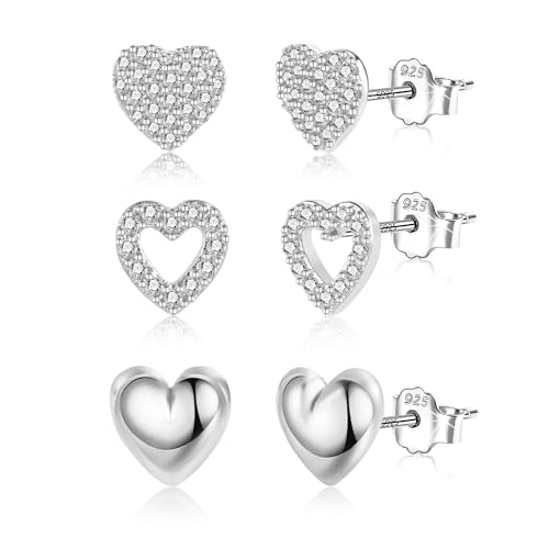 Silber 925 Ohrringe Set Damen, Ohrstecker Kleine 3 Paar Silber 925 Multipack Knorpel Zirkonia Ohrstecker Kleine Herz Ohrringe Damen Kind für Mehrere Ohrlöcher Silber 925 Ohrringe Set Damen, Ohrstecker Kleine 3 Paar Silber 925 Multipack Knorpel Zirkonia Ohrstecker Kleine Herz Ohrringe Damen Kind für Mehrere Ohrlöcher von ALEXCRAFT