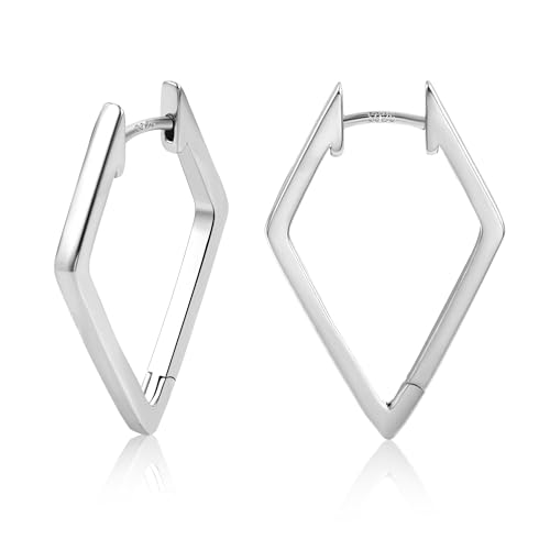 ALEXCRAFT Ohrringe Creolen Silber 925 für Damen Rhombus Ohrringe Klein Hypoallergen Huggie Silver Earrings Messing von ALEXCRAFT