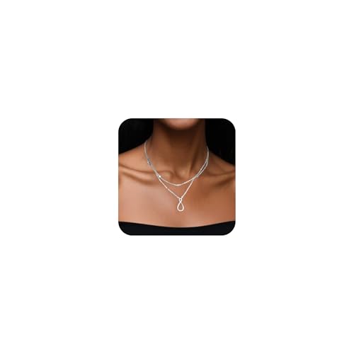 Sterling Silber 925 Ketten Halskette Damen Frauen, Verstellbares Unendlichkeit Anhänger Ketten Wassertropfen Halsketten mit Zirkonia Silber Doppel Layering Stapelbare Layered Kette Boho Schmuck Kette Sterling Silber 925 Ketten Halskette Damen Frauen, Verstellbares Unendlichkeit Anhänger Ketten Wassertropfen Halsketten mit Zirkonia Silber Doppel Layering Stapelbare Layered Kette Boho Schmuck Kette von ALEXCRAFT
