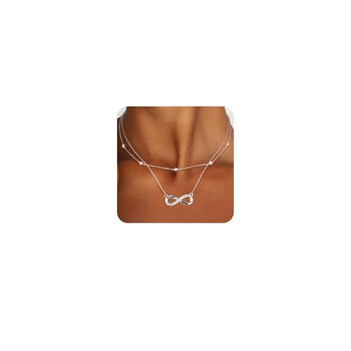 Sterling Silber 925 Ketten Halskette Damen Frauen, Verstellbares Unendlichkeit Halsketten mit Zirkonia, Silber Doppel Layering Stapelbare Layered Kette mit Anhänger Unendlichkeit Boho Schmuck Kette Sterling Silber 925 Ketten Halskette Damen Frauen, Verstellbares Unendlichkeit Halsketten mit Zirkonia, Silber Doppel Layering Stapelbare Layered Kette mit Anhänger Unendlichkeit Boho Schmuck Kette von ALEXCRAFT