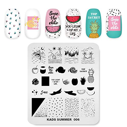 Nagel Stempelplatte Sommer Thema Bild Druck Design Vorlagen Meer Urlaub Obst Ananas Wassermelone Kokosnuss Muster Maniküre Design Schablone DIY Nagel Kunst Stamping werkzeuge von ALEXNAILART