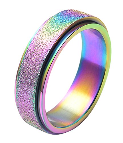 ALEXTINA Damen 6MM Mode Edelstahl Spinner Ring Sand Sprengen Oberfläche Regenbogen Größe 57 ALEXTINA Damen 6MM Mode Edelstahl Spinner Ring Sand Sprengen Oberfläche Regenbogen Größe 57 von ALEXTINA